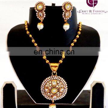 Wholesale Oval Shape Gold plated pendant Set-One gram Gold Plated pearl pendant Set-Oversize Bridal pendant Set