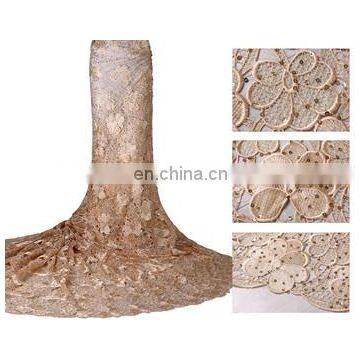 Coffee color french lace fabric wholesale