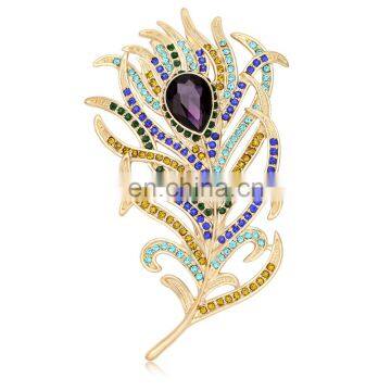 New design high quality Crystal rhinestone feather brooch Bridal for sale