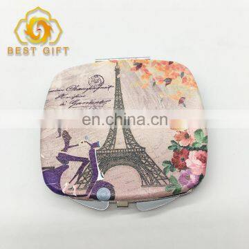 PU Leather Oval Compact Mirror With Double Logo