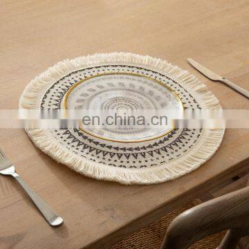 Boho Home Kitchen Decor Accept Low MOQ Custom Printed Woven Round Placemats Table Mat With Tassels photo-5