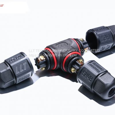 Hot selling IP68  3 way T splitter waterproof connector with screw fixing cable 3pin terminal connector