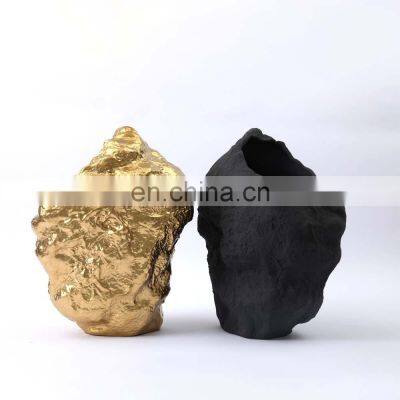 Modern Luxury Art Decoration Gold Minimalist Matte Ceramic Texture Flower Vase