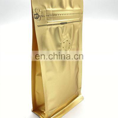China Supplier RTS Ready to Ship 1LB 16oz 12oz Golden Coffee Bags Flat Bottom Pouch Bag With Ziplock Degassing Valve Zipper