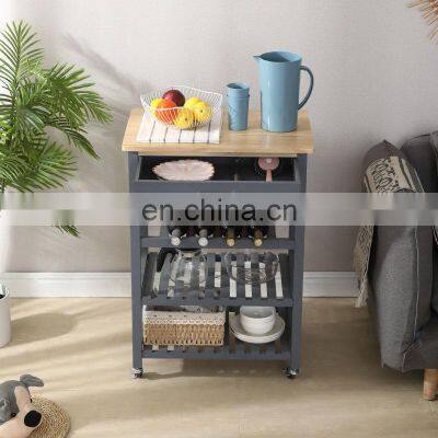 Living Room Wooden Movable Stainless Steel 4-tier Kitchen Storage Shelf / Holders & Racks Organizer Rack With Drawer photo-4