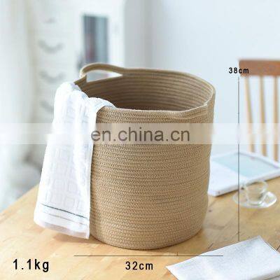 Freestanding Commercial Carrying Dirty Clothes Hand Woven Mesh Rope Cotton Laundry Basket