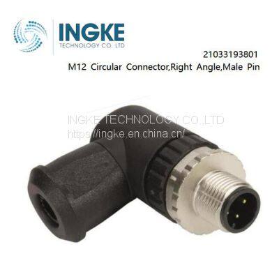 INGKE,21033193801,M12 Circular Connector,Right Angle,Male Pin