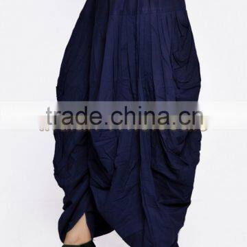 Indian Women Cotton Navy Blue Color Dhoti Patiala Salwar Trouser Baggy Pants Ethnic Wear Casual Wear Traditional Loose Fit Pant