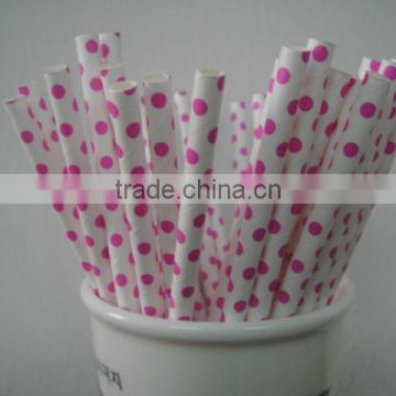 Small Pink polka dots Paper Drinking Straws for Party or Birthday Use