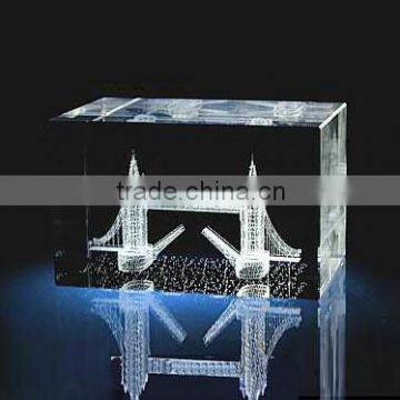 Famous building 3D image laser engraved crystal glass cube