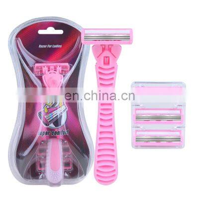 1 handle and 4 Refill Cartridges Disposable Triple Blades Women Razor Body Hair Remover Bikini Blade Pink Ladies Shaving KL3-03W