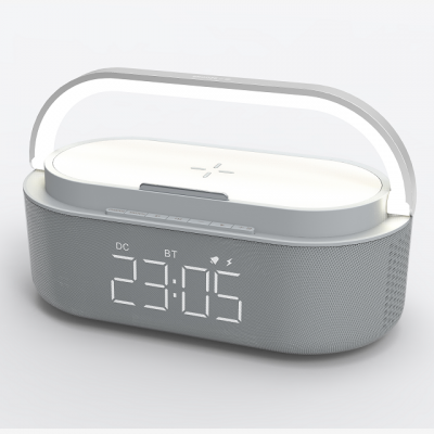 Best Seller Wireless Charger Charging With Bluetooth Speaker & Night Light Alarm Clock With Phone Holder photo-2