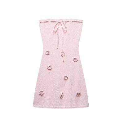 2025 Women's European and American Spring New Product: Three Dimensional Flower Chest Strap Knitted strapless Dress