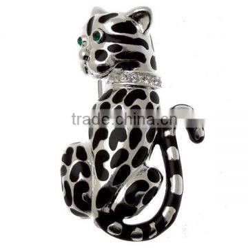 Wholesale 4.2*2.5cm Black Enamel Silver Tone Vintage Style Tiger Cat Brooch