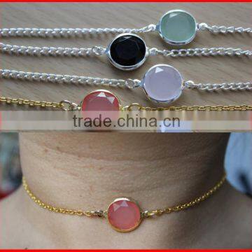 Silver 925 wide silver chain birthstone short women summer choker necklace