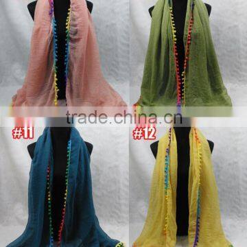 Custom Viscose Pompom Lady Muslim Dubai Scarf