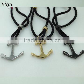 black rope leather with steel/gold/black plated anchor modern bracelet unisex jewelry alibaba arabic jewelry