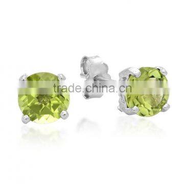 Peridot Sterling Silver Ladies Basket Setting Stud Earrings