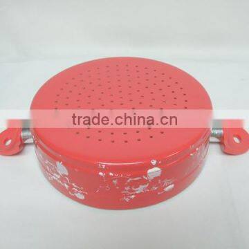 3L Aluminum Food Steamer With Red Bakelite Handle and Flower Design Exterior