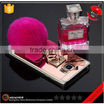 Fancy mirror case with ring holder plush ball For Samsung Galaxy Note 5 back cover case with low price