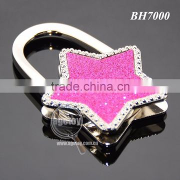 Wholesale Fashion Handbag Hook Enamel Purple Shimmering Powder Star Shaped Holder Foldable Metal Portable Bag Hanger