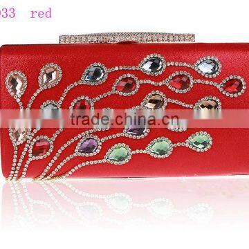 12033 lucky red popular ladies clutch bag, beautiful design women crystal clutch bag