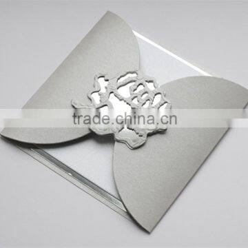 Hot sale charming & elegant silver laser cut rose wedding invitations