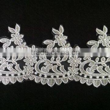 2015 new white bridal corded jacquard lace design