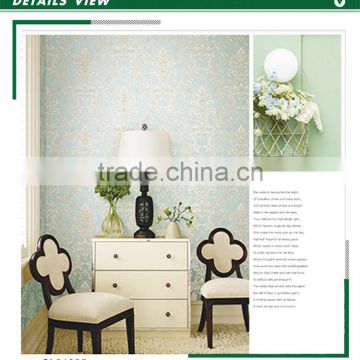 on sale printing non woven wallpaper, polar blue romantic damask wall mural for hotel , awesome wall decal store