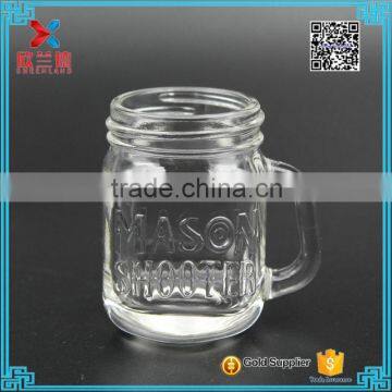 wholesale 50ml mini clear beer glass bottle/high quality cute bottle with handle