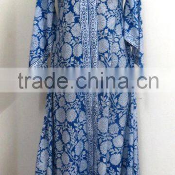 Designer Cotton Hippie Dress Block Printed Women Long Dress Floral Long Tunic Umbrella Dress Bias Dress Blue Bell Dress