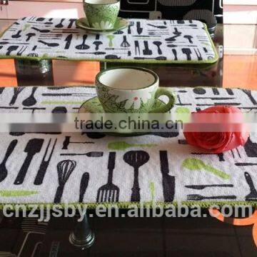 Dish Drying Mat (Green Fork Printed Terry Cloth+Stripe Terry Cloth+5mm Sponge)