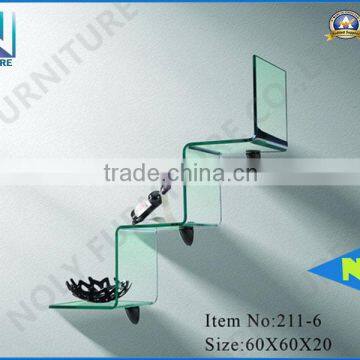 stylish bent glass shoe rack hanging on wall bar wine book-shelf