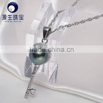 S925 Silver Necklace 8--9mm Tahitian Black Pearl Jewellery Pendant