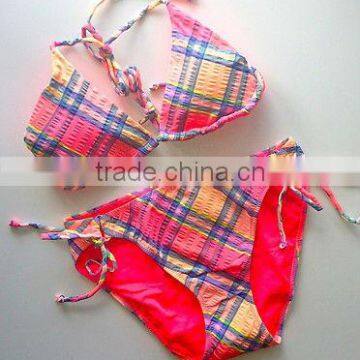 Sweet Tie Plaid Halter Bikini Padded Sexy Swimwear