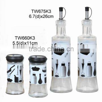 Glass oil vinegar salt pepper set with printing (TW675K3,TW660K3)