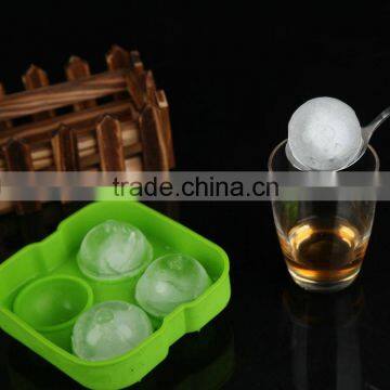 Green Leakless Design Round Whiskey Ice Cube Ball Maker Mold Tray 4 Sphere Wiskey Cocktails