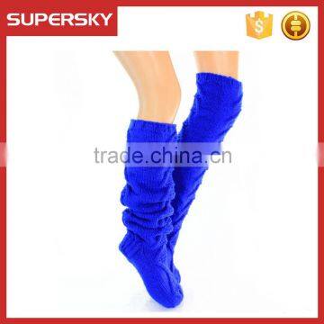 V-150 A long bright blue handmade knitted long crochet ski socks/leg warmers