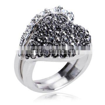 2pcs/One Aaa Cubic Zircon Rings Austrian Crystal 18k White Gold Plating Heart Ring