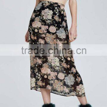 China Women Clothing Manufacturer Floral Print Ladies High Waist Pleated Maxi Skirt