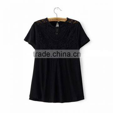 Women Clothing Short Sleeve Round Collar Casual Lace Blouse for Women photo-3