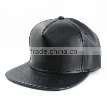 5-Panel black snapback hats no minimum custom leather snapback