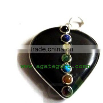 Black Agate 7 Chakra Metal Pendent : Wholesale Gemstone