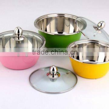 3 Pcs Stainles Steel Colorful Salad Bowl with Glass Lid