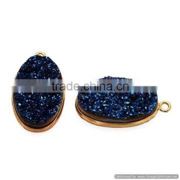 The Gopali Jewellers Natural Blue Druzy Bezel Connector Oval Shape Gold Plated Single Bail