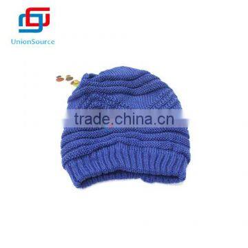 Hot Sale Blue Color Acrylic Winter Knitted Hat