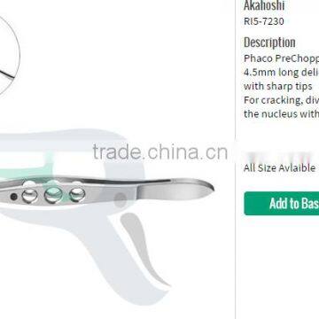 Akahoshi Phaco PreChopper 4.5mm long delicate jaws with sharp tips, Combo PreChopper, Nucleus Cracker, Dodick Nucleus Cracker