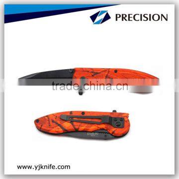 3"Orange color Coated Handle Liner Lock Knife with Black Blade