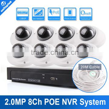 2.0MP POE P2P Cloud NVR Onvif 8CH HD CCTV Camera System Support PC&Mobile View