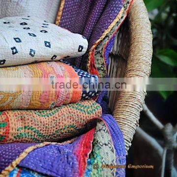 Throw Kantha Quilt Handmade Reversible Quilt vintage Gudari Ralli Hand Stitched Kanth Recycled Sari Blanket